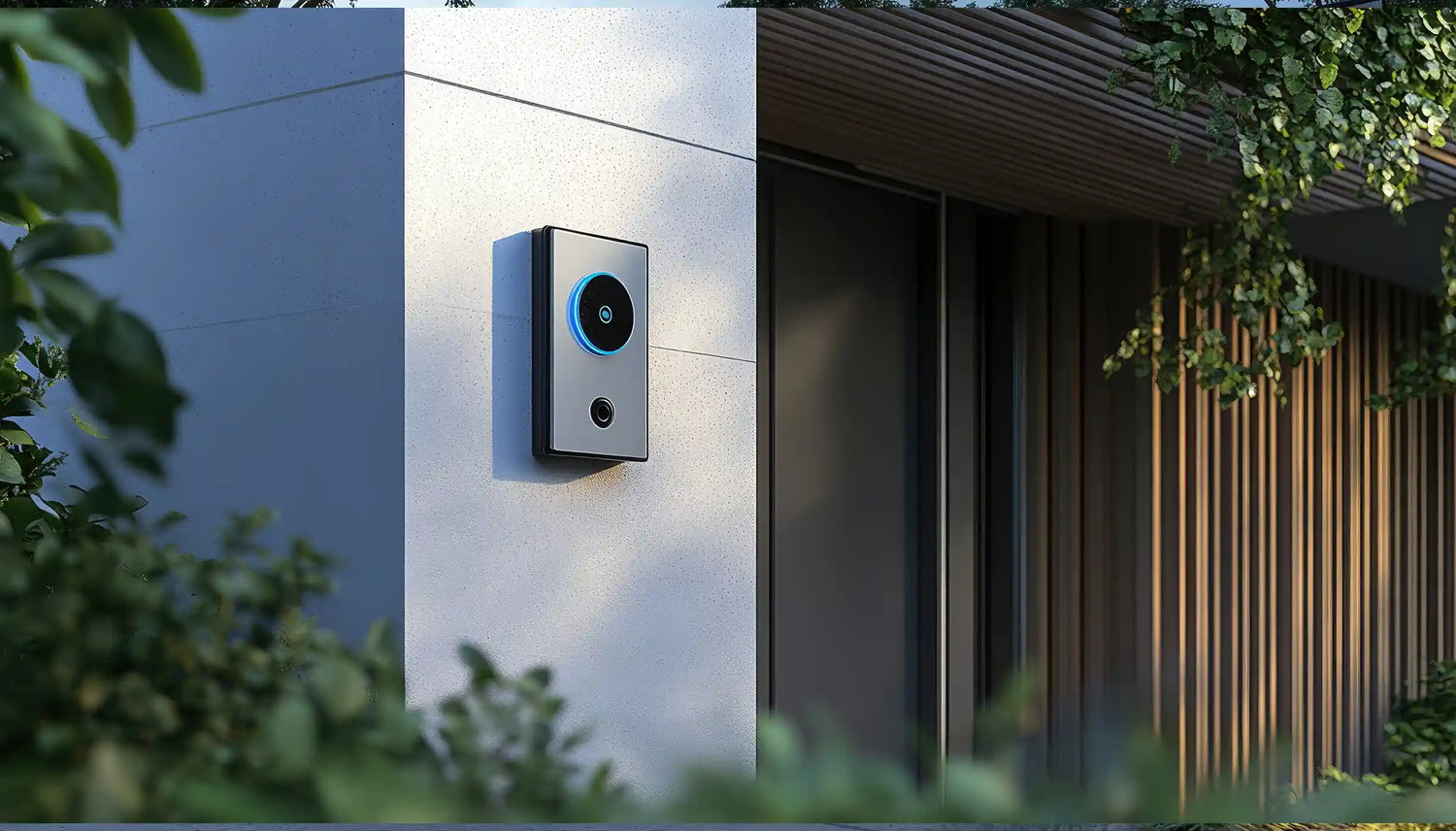 Detailaufnahme einer modernen Türklingel mit integrierter Kamera und Mikrofon an einer Hausfassade in Reutlingen.