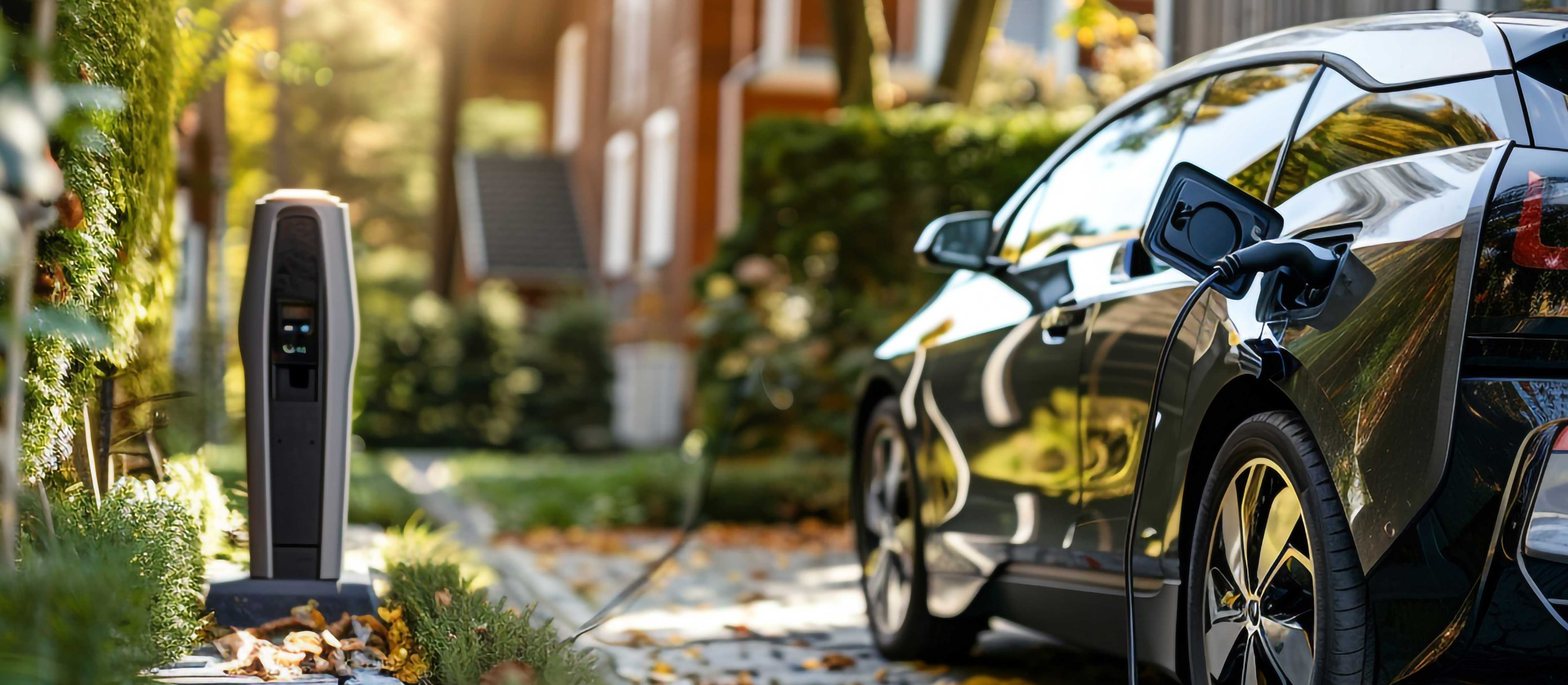 Elektroauto lädt an einer öffentlichen Ladestation in einer urbanen Umgebung in Reutlingen